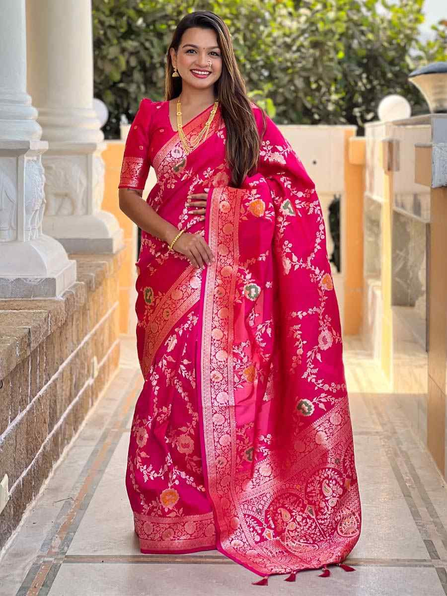 Pink Soft Banarashi Silk Handwoven Festival Wedding Fancy Heavy Border Saree