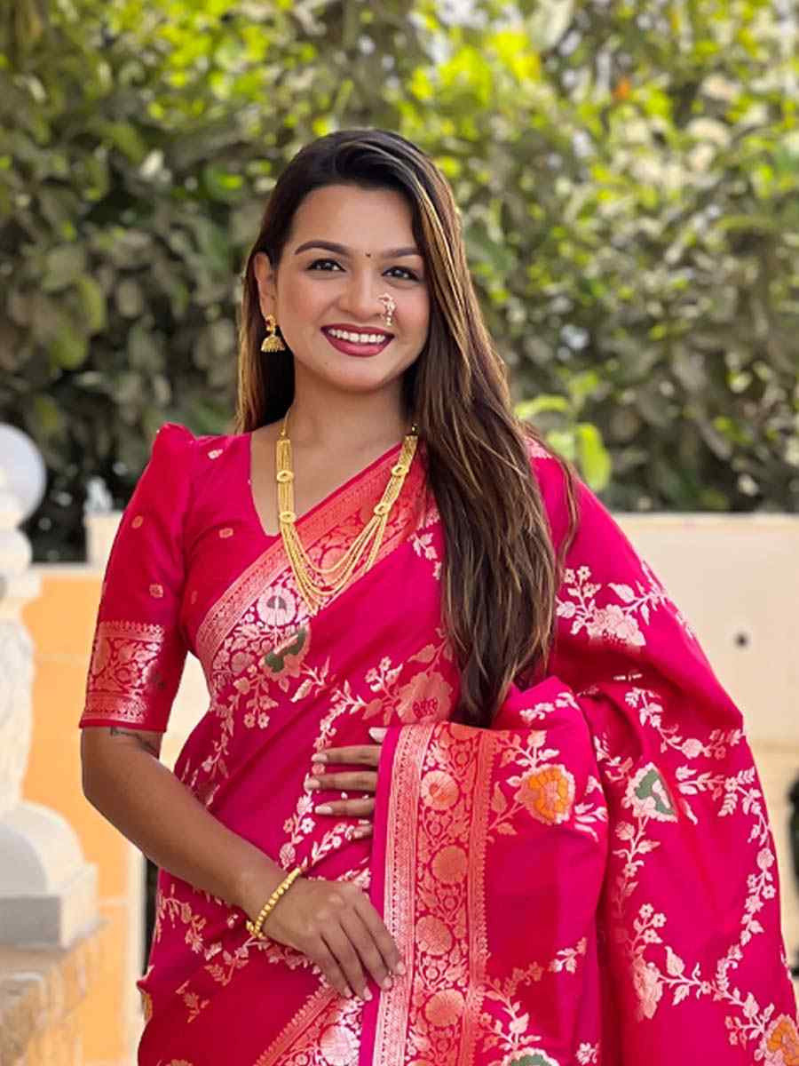 Pink Soft Banarashi Silk Handwoven Festival Wedding Fancy Heavy Border Saree