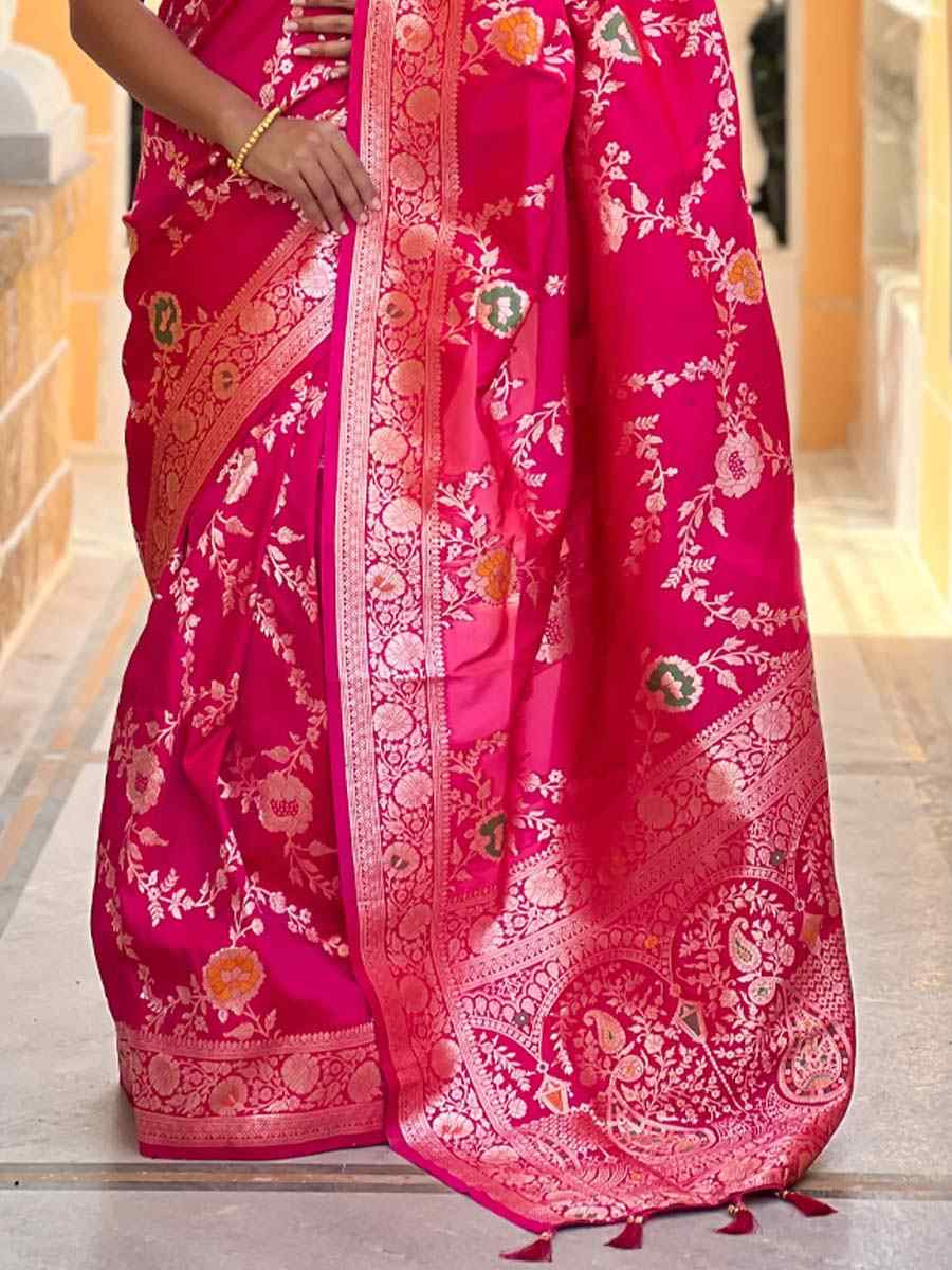 Pink Soft Banarashi Silk Handwoven Festival Wedding Fancy Heavy Border Saree