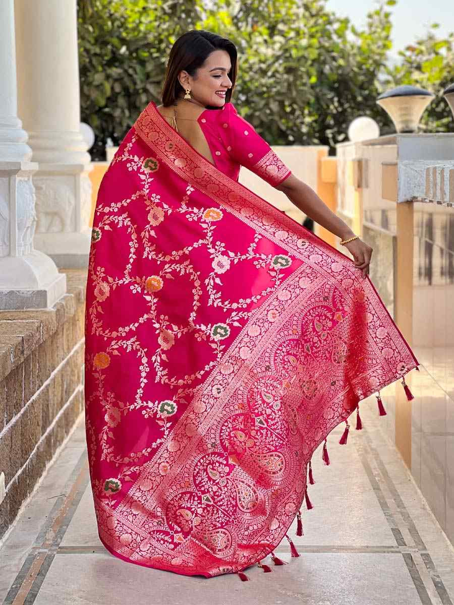 Pink Soft Banarashi Silk Handwoven Festival Wedding Fancy Heavy Border Saree