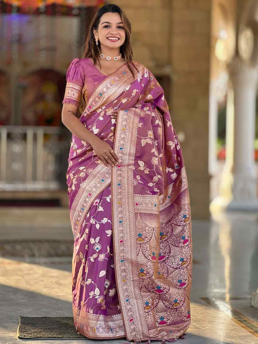 Pink Soft Banarashi Silk Handwoven Festival Wedding Fancy Heavy Border Saree