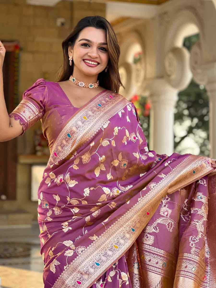 Pink Soft Banarashi Silk Handwoven Festival Wedding Fancy Heavy Border Saree