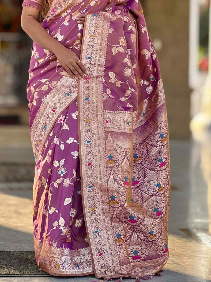 Pink Soft Banarashi Silk Handwoven Festival Wedding Fancy Heavy Border Saree