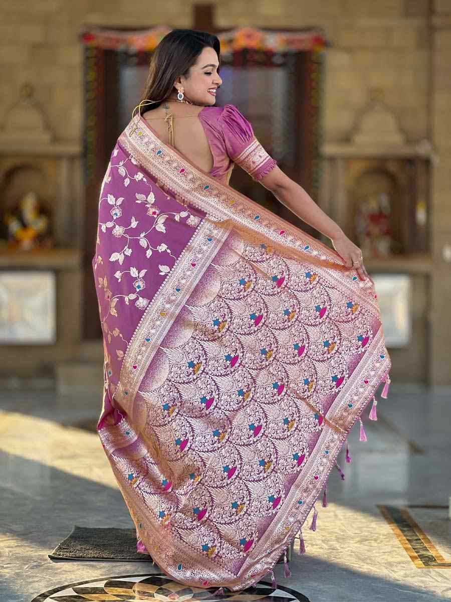Pink Soft Banarashi Silk Handwoven Festival Wedding Fancy Heavy Border Saree