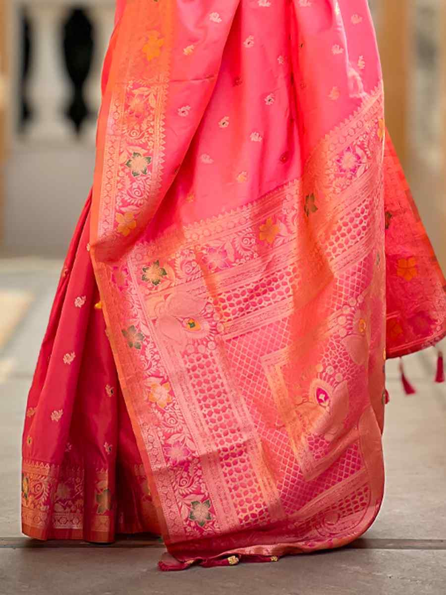 Pink Soft Banarashi Silk Handwoven Festival Wedding Heavy Border Saree