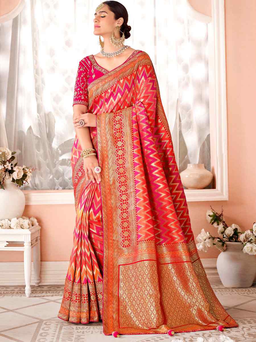 Pink Soft Banarasi Silk Embroidered Wedding Festival Heavy Border Saree