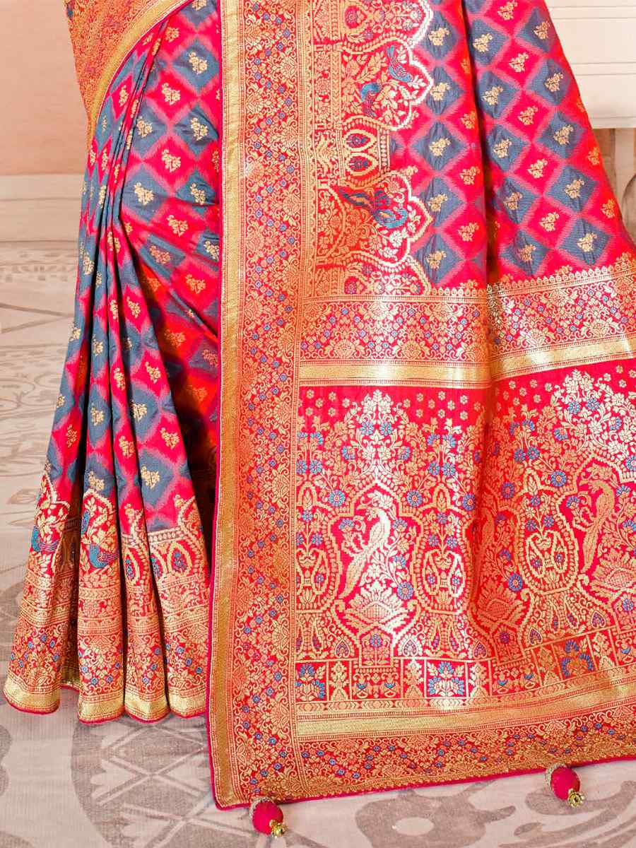Pink Soft Banarasi Silk Embroidered Wedding Festival Heavy Border Saree