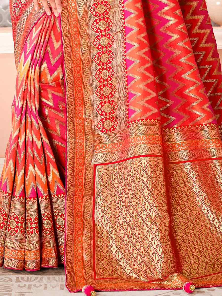 Pink Soft Banarasi Silk Embroidered Wedding Festival Heavy Border Saree