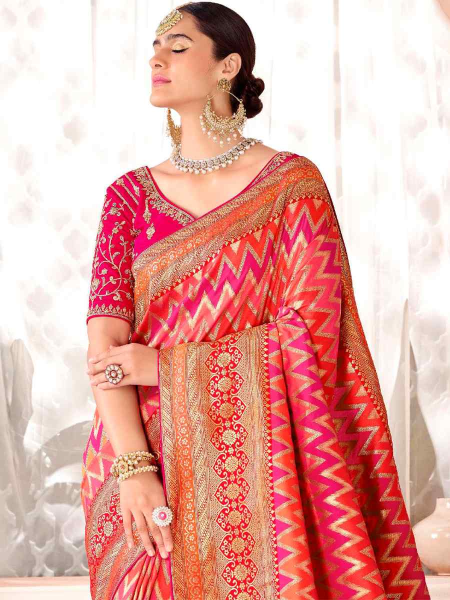 Pink Soft Banarasi Silk Embroidered Wedding Festival Heavy Border Saree