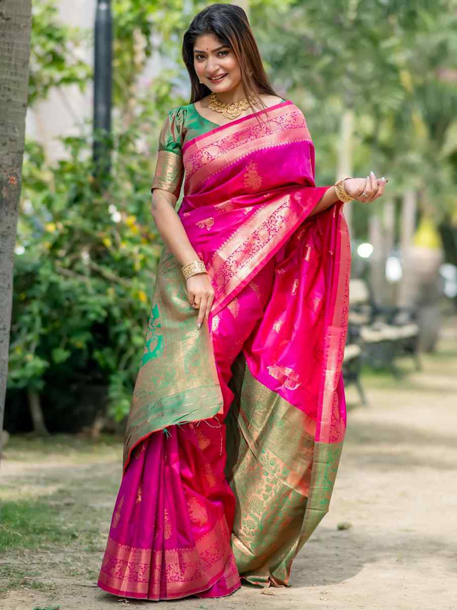 Pink Soft Banarasi Silk Handwoven Festival Festival Heavy Border Saree