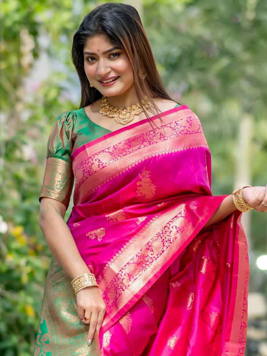 Pink Soft Banarasi Silk Handwoven Festival Festival Heavy Border Saree