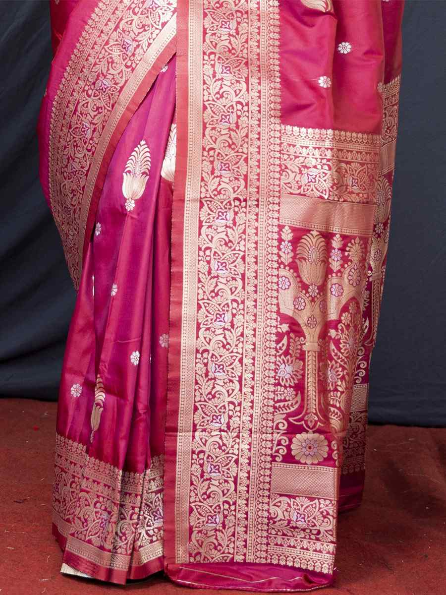 Pink Soft Banarasi Silk Handwoven Wedding Festival Heavy Border Saree