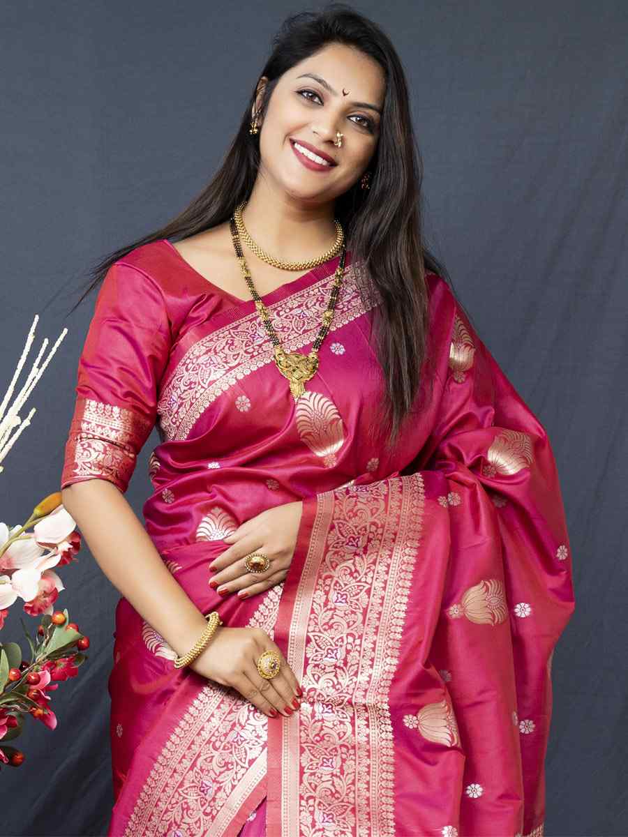 Pink Soft Banarasi Silk Handwoven Wedding Festival Heavy Border Saree