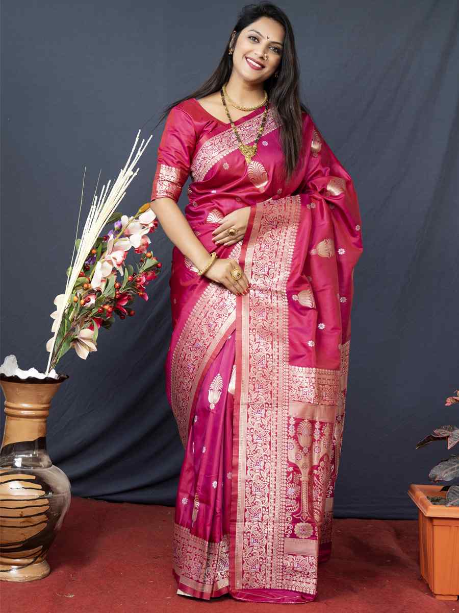 Pink Soft Banarasi Silk Handwoven Wedding Festival Heavy Border Saree