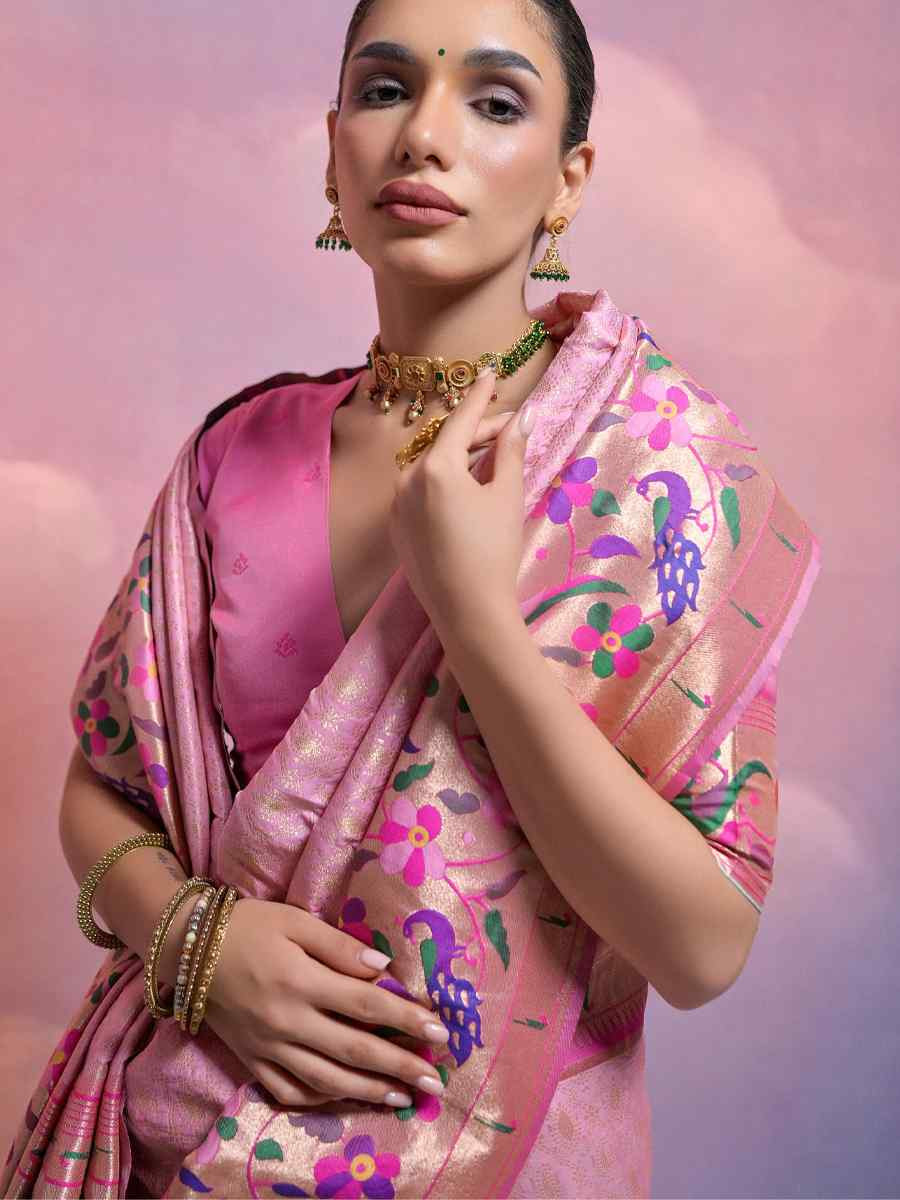 Pink Soft Banarasi Silk Kanjivaram Party Bridal Reception Festival Wedding Fancy Heavy Border Saree