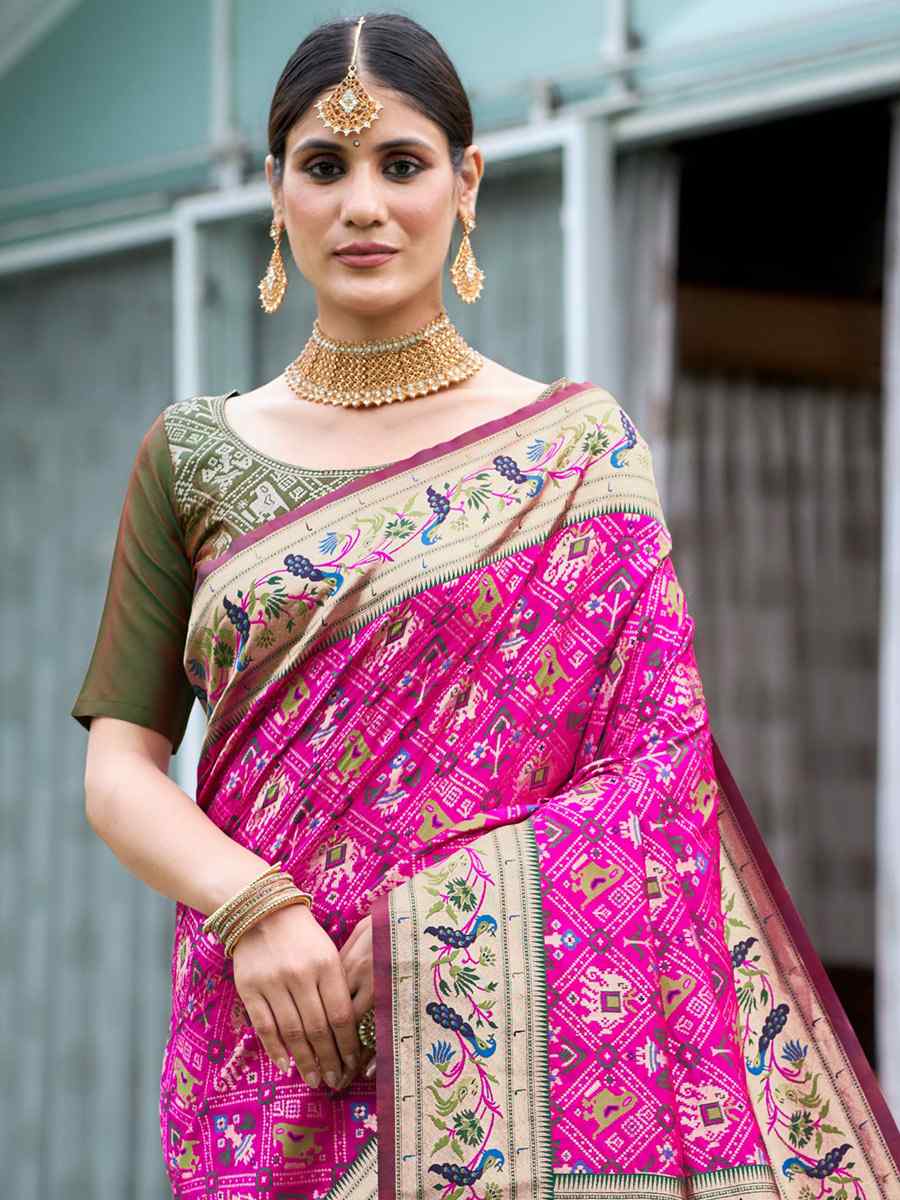 Pink Soft Banarsi Katan Silk Handwoven Wedding Festival Heavy Border Saree