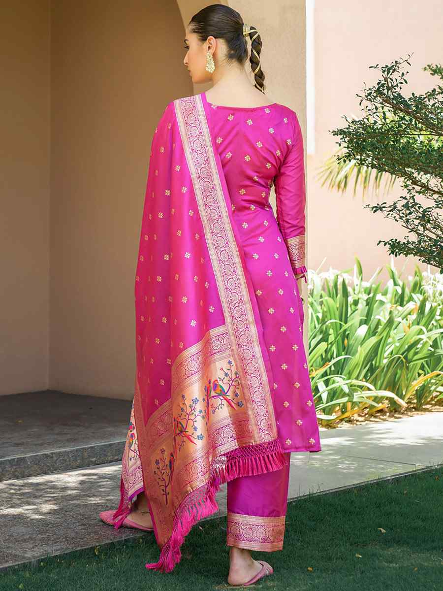 Pink Soft Banarsi Silk Embroidered Casual Festival Pant Salwar Kameez