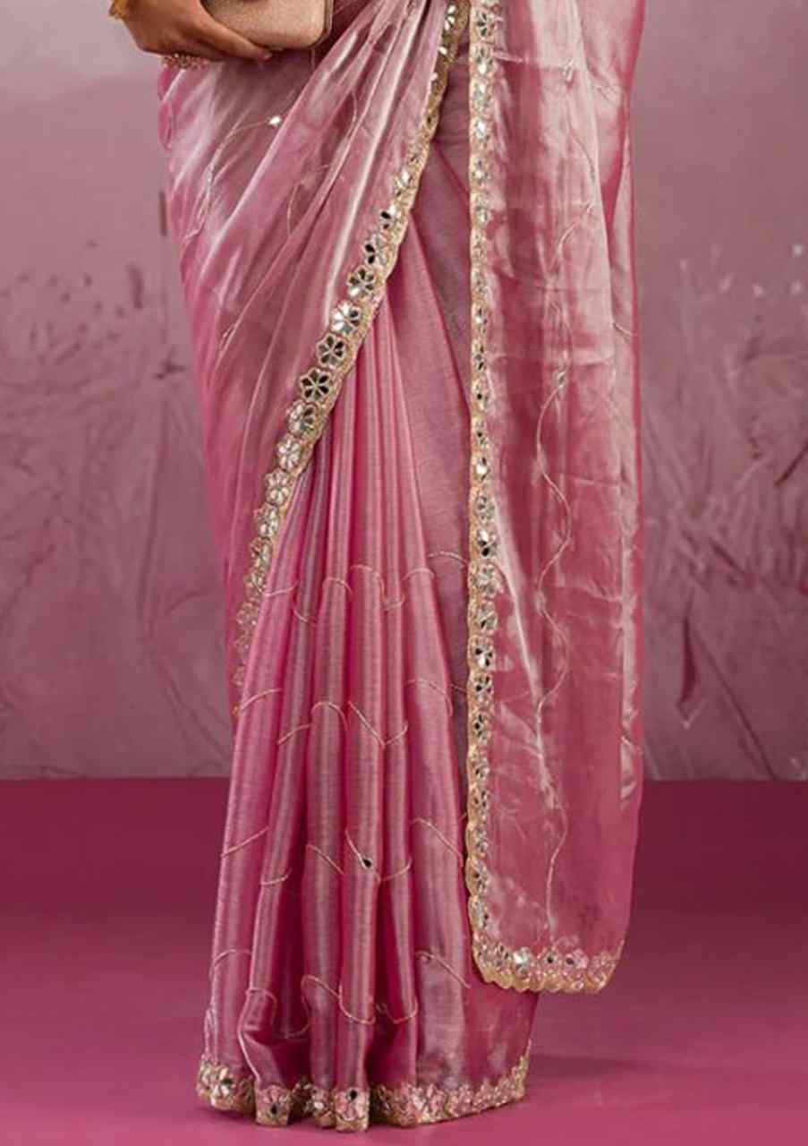 Pink Soft Burberry Silk Embroidered Festival Wedding Fancy Heavy Border Saree