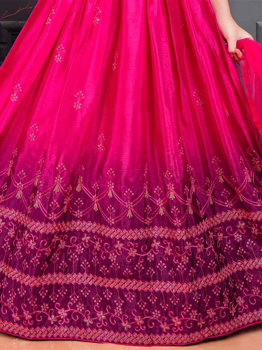 Pink Soft Chinon Silk Embroidered Wedding Festival Lehengas Girls Wear