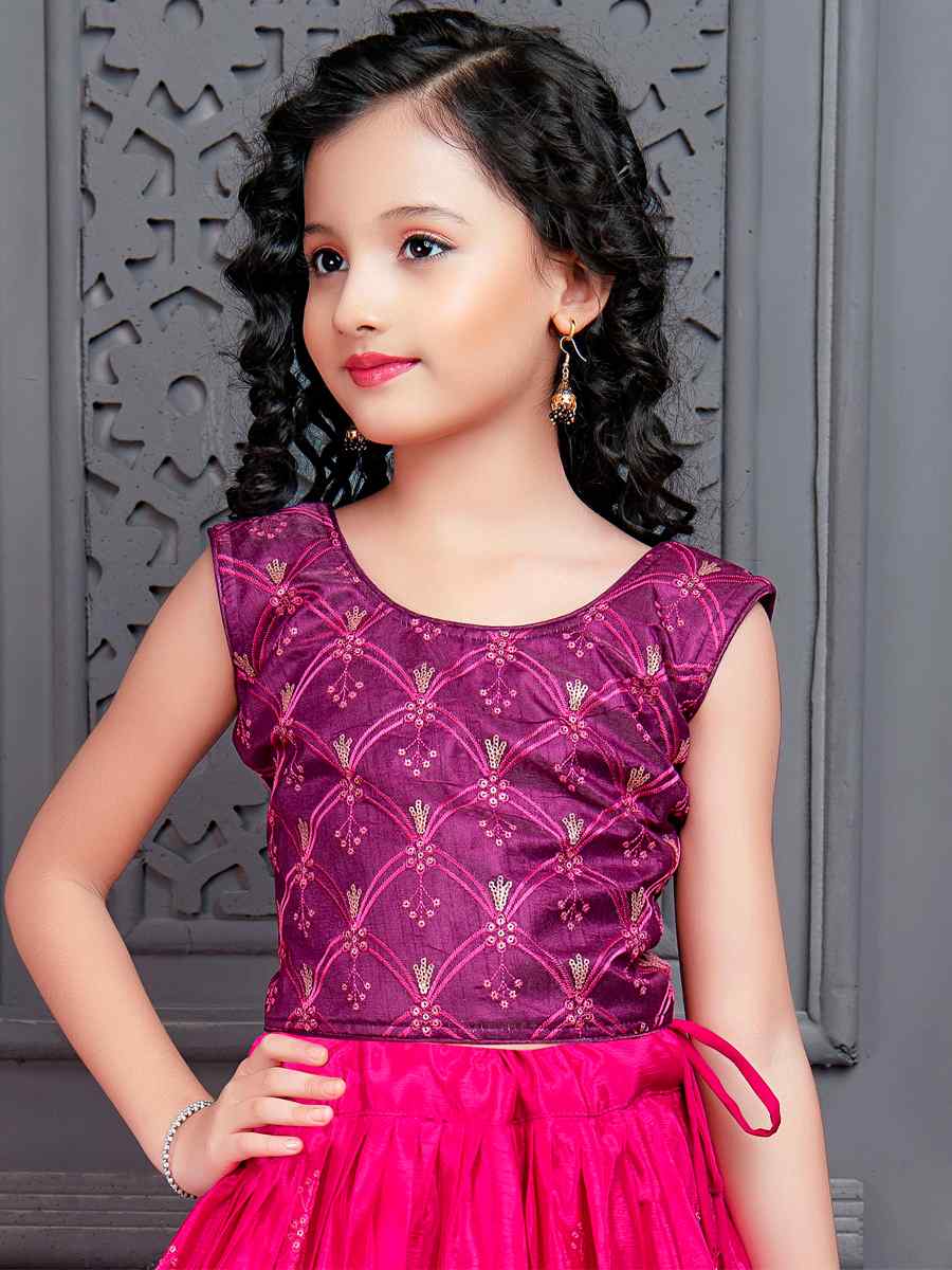 Pink Soft Chinon Silk Embroidered Wedding Festival Lehengas Girls Wear