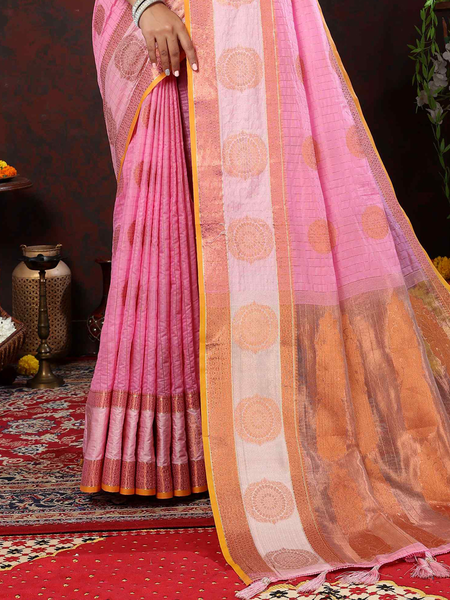 Pink Soft Cotton Handwoven Casual Festival Heavy Border Saree