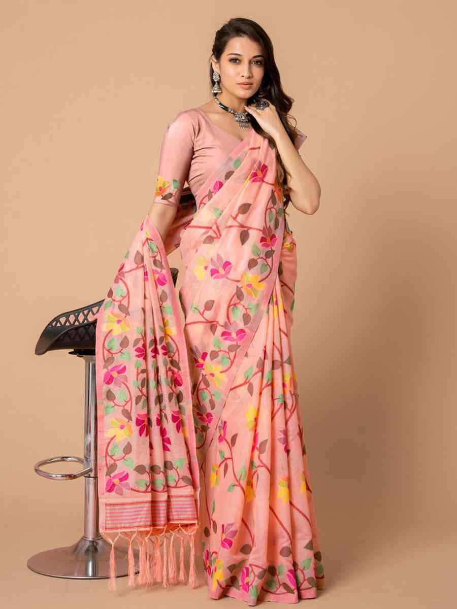 Pink Soft Cotton Printed Festival Wedding Fancy Casual Contemporary Saree