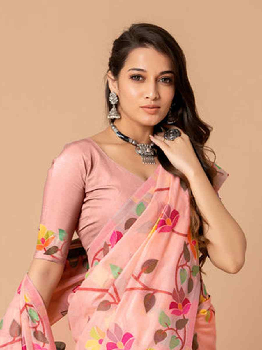 Pink Soft Cotton Printed Festival Wedding Fancy Casual Contemporary Saree