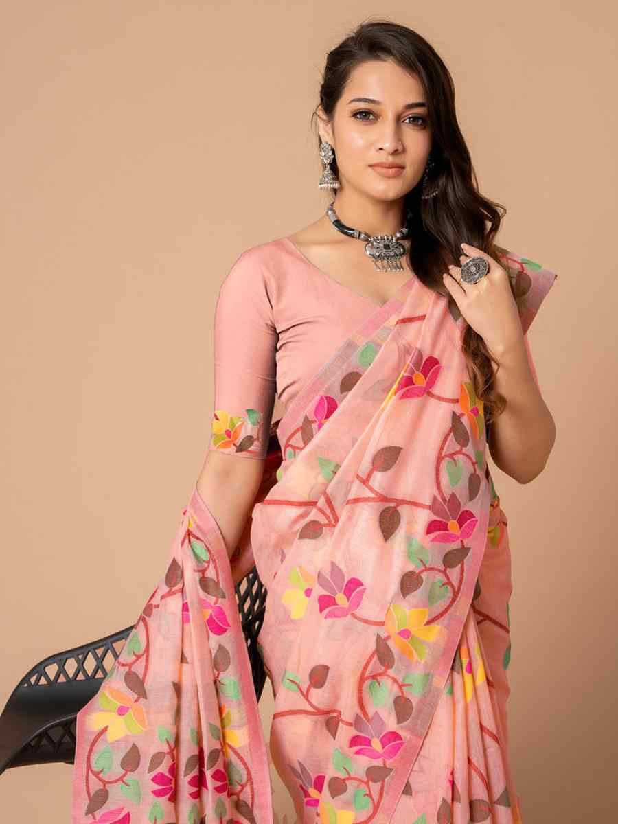 Pink Soft Cotton Printed Festival Wedding Fancy Casual Contemporary Saree