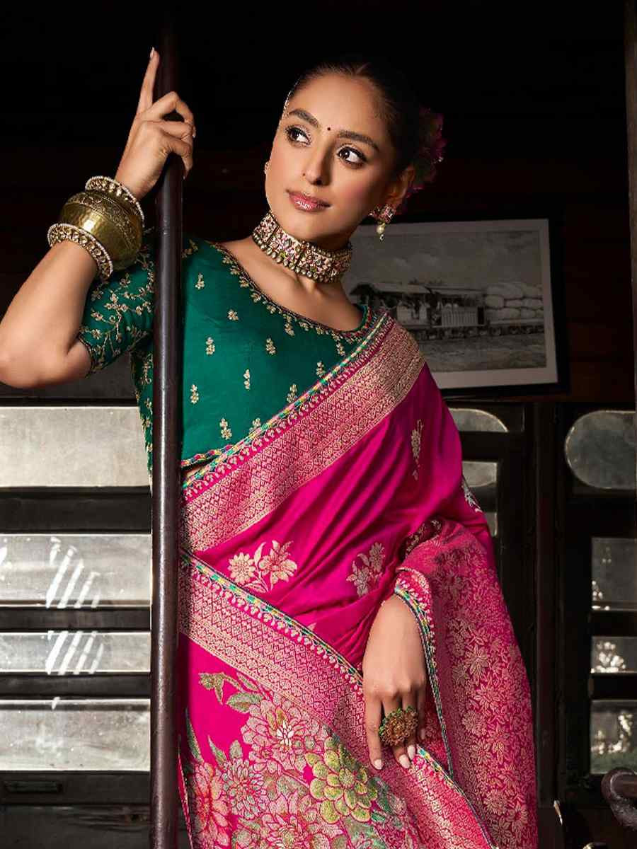 Pink Soft Dola Viscose Silk Handwoven with Embroidered Festival Wedding Fancy Heavy Border Saree