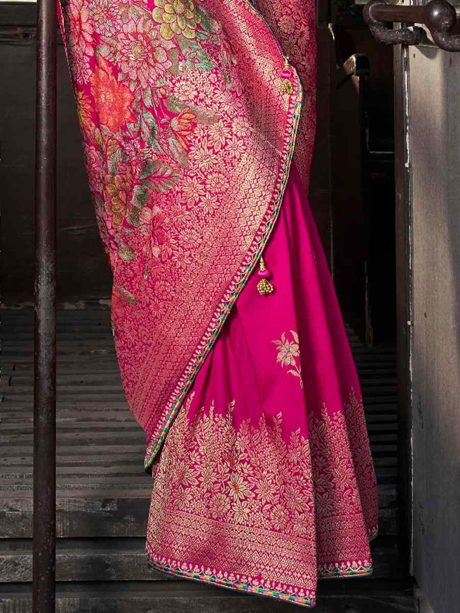 Pink Soft Dola Viscose Silk Handwoven with Embroidered Festival Wedding Fancy Heavy Border Saree