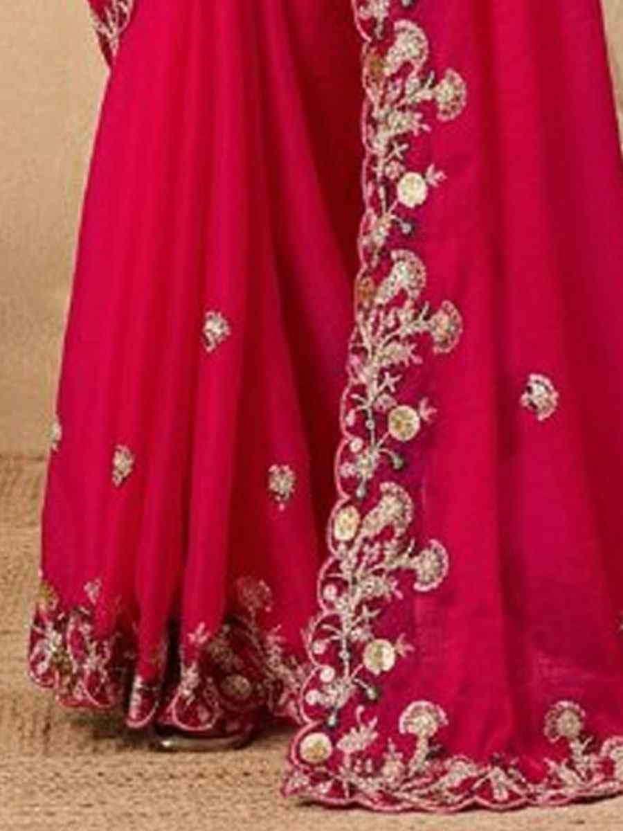 Pink Soft Fendy Chiffon Embroidery Festival Wedding Fancy Heavy Border Saree