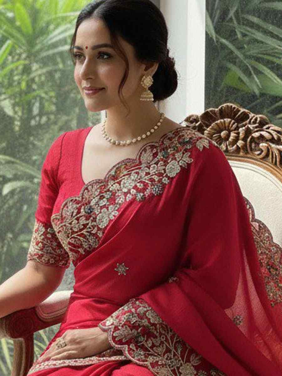 Pink Soft Fendy Chiffon Embroidery Traditional Casual Reception Festival Wedding Fancy Heavy Border Saree