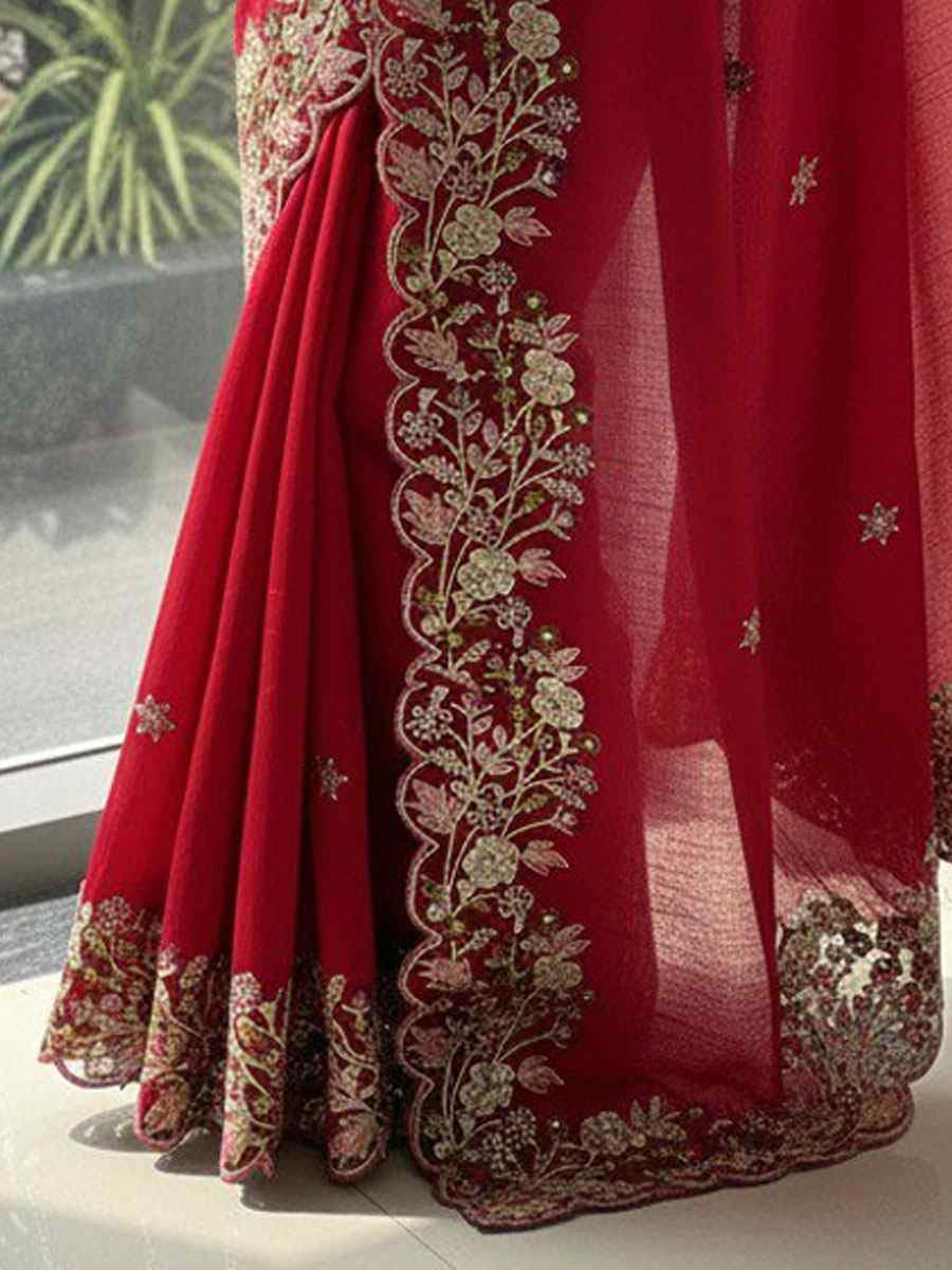 Pink Soft Fendy Chiffon Embroidery Traditional Casual Reception Festival Wedding Fancy Heavy Border Saree