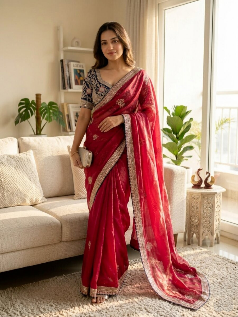 Pink Soft Frendy Satin Embroidery Sequins Zari Wedding Reception Party Festival Casual Heavy Border Sarees