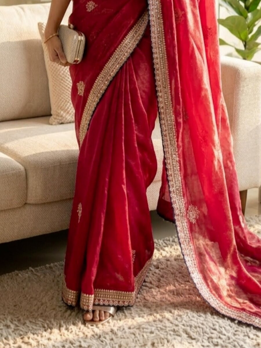 Pink Soft Frendy Satin Embroidery Sequins Zari Wedding Reception Party Festival Casual Heavy Border Sarees