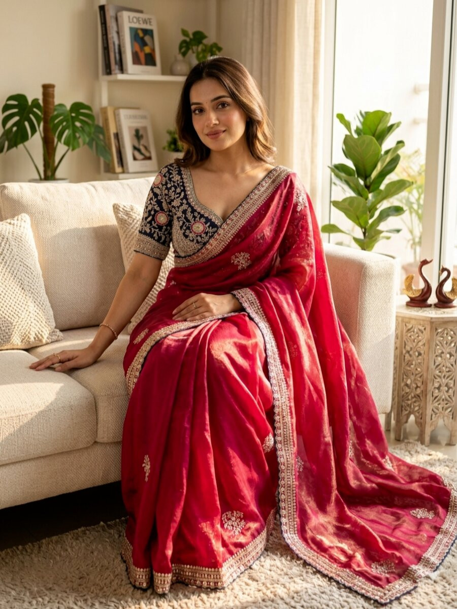 Pink Soft Frendy Satin Embroidery Sequins Zari Wedding Reception Party Festival Casual Heavy Border Sarees