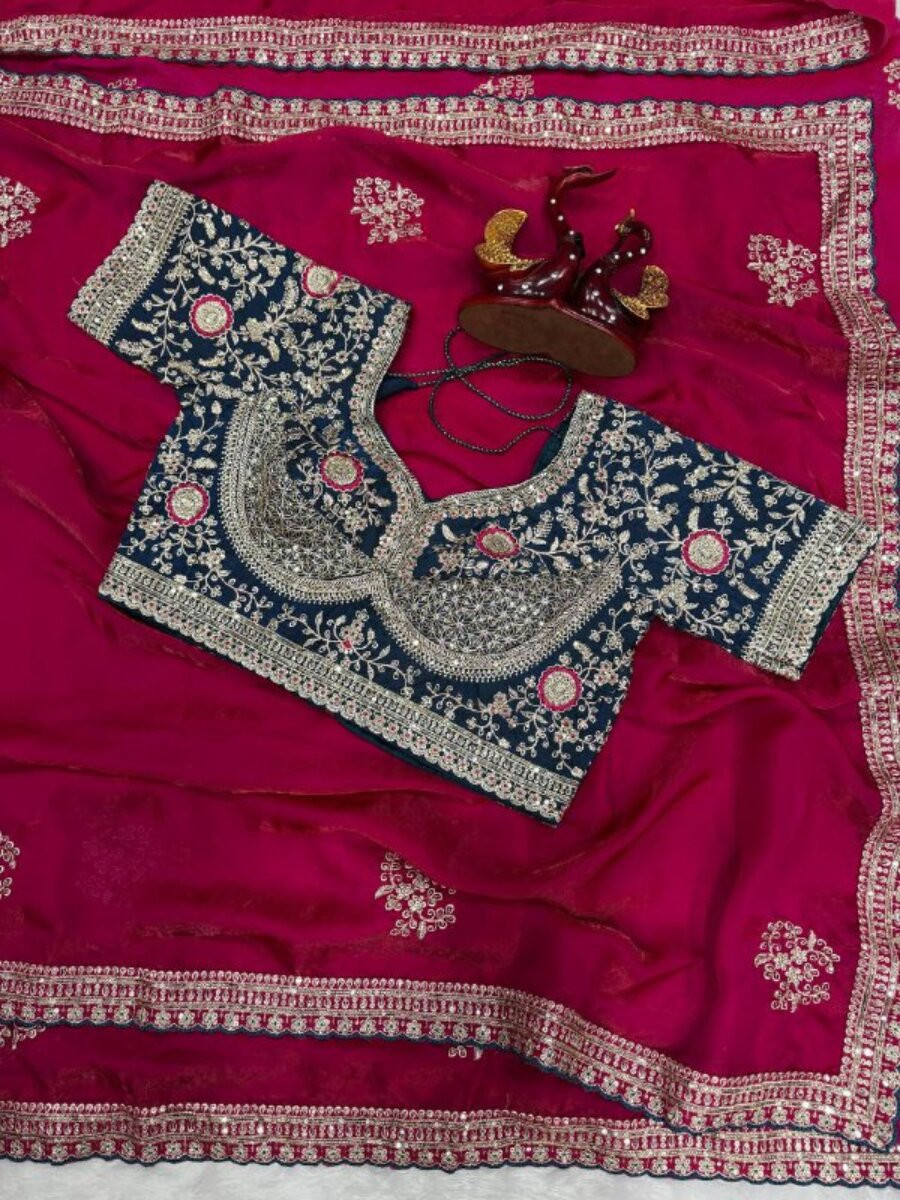 Pink Soft Frendy Satin Embroidery Sequins Zari Wedding Reception Party Festival Casual Heavy Border Sarees