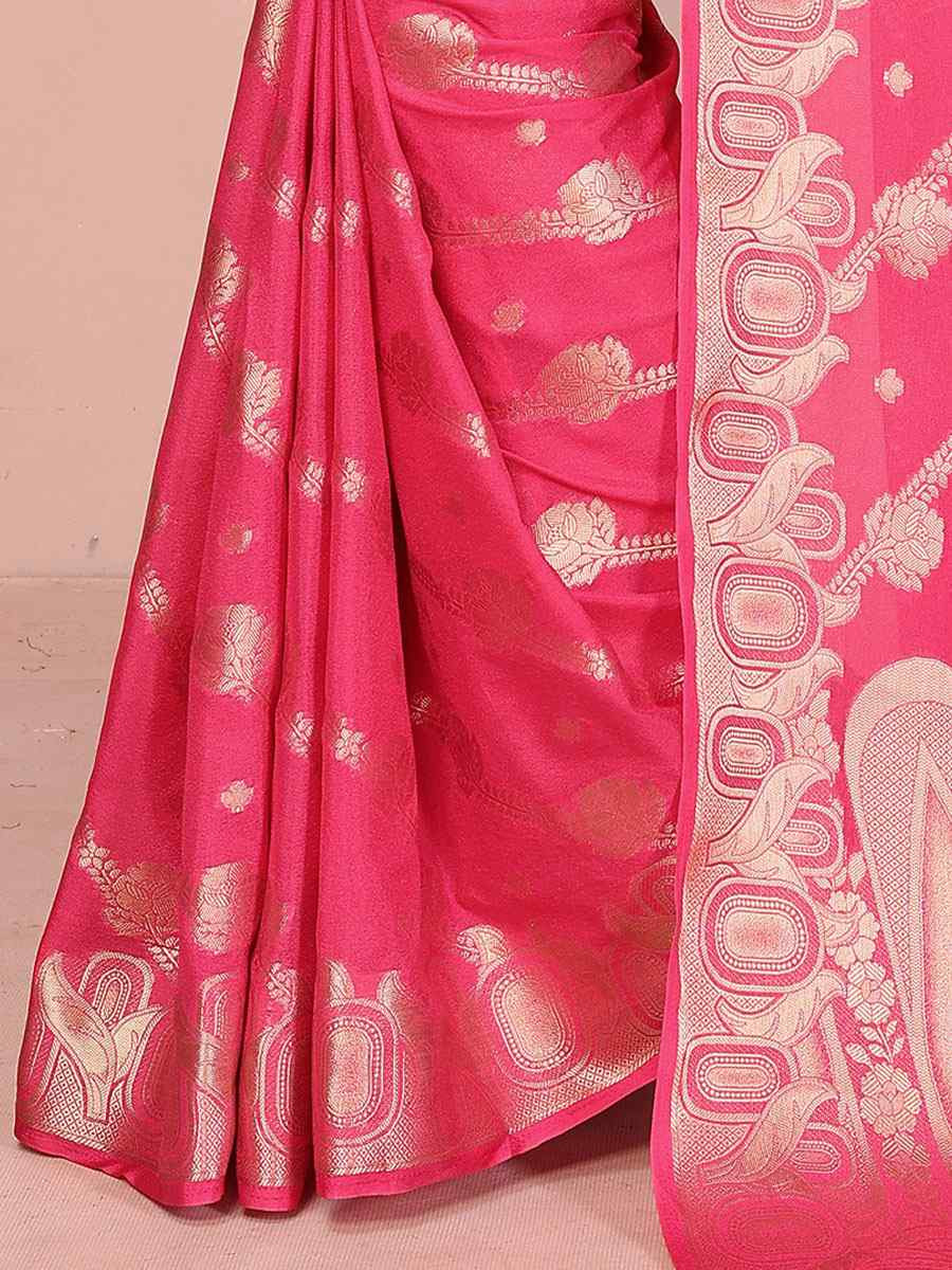 Pink Soft Georgette Silk Handwoven Festival Wedding Fancy Heavy Border Saree