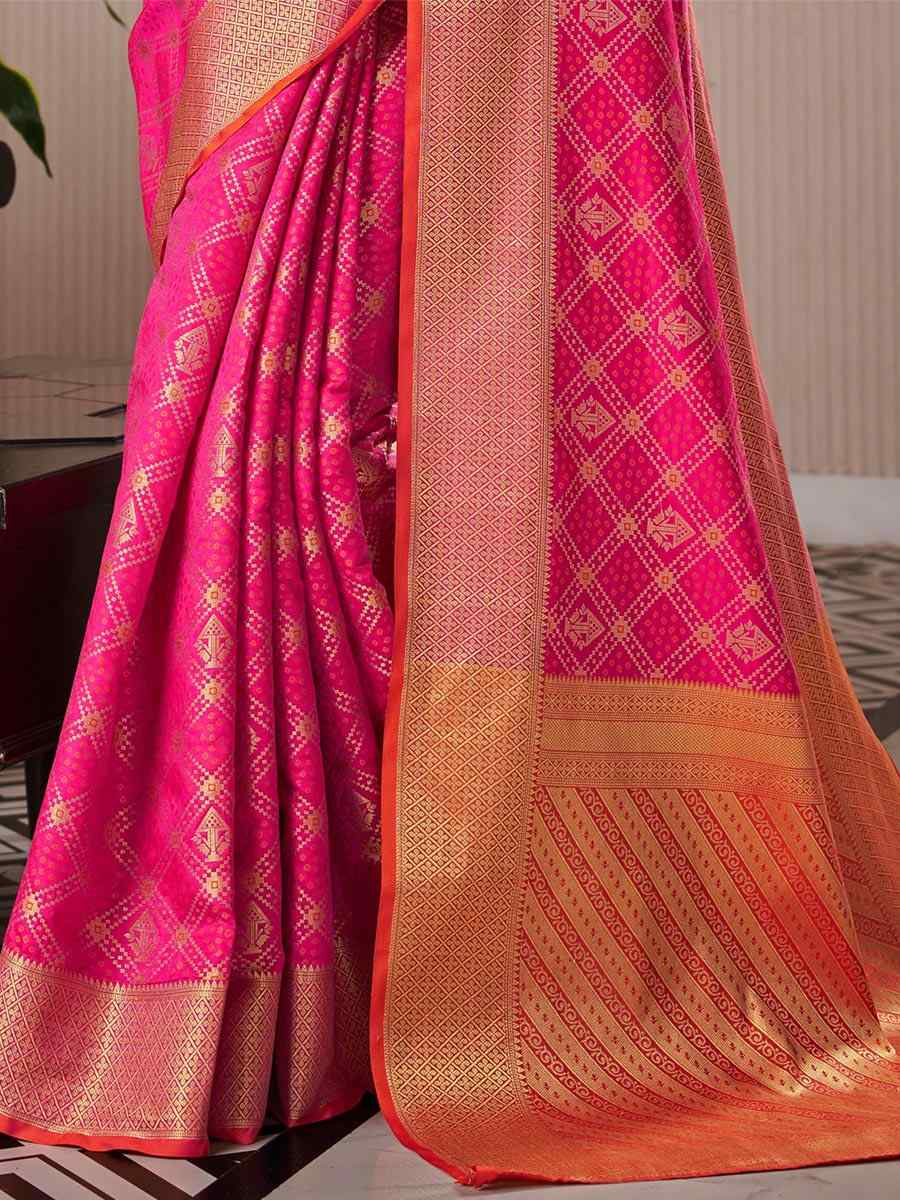Pink Soft Handloom Patola Handwoven Wedding Festival Heavy Border Saree