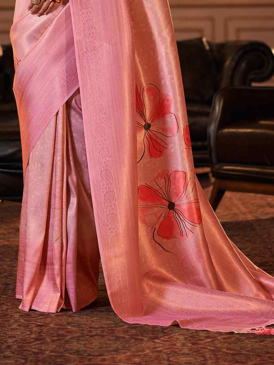 Pink Soft Jacquard Handwoven Wedding Festival Heavy Border Saree