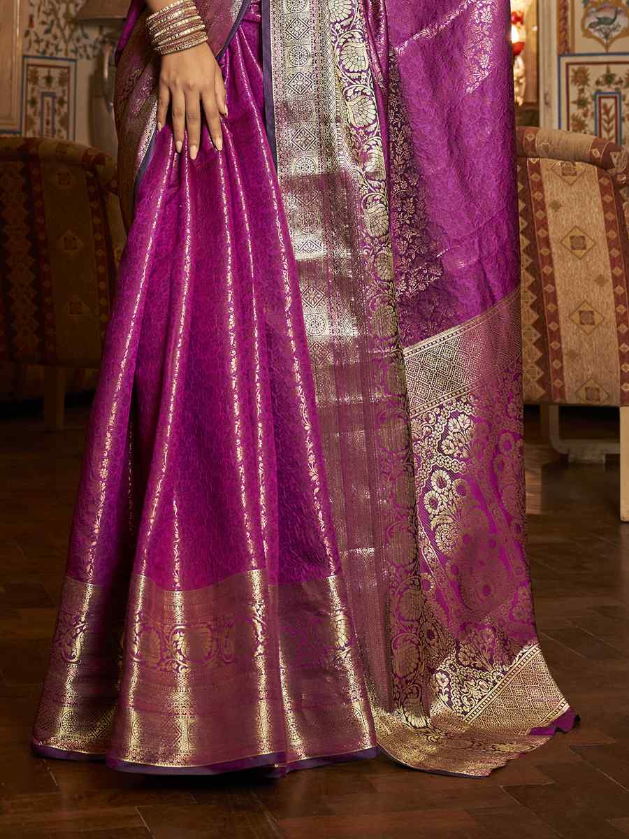 Pink Soft Kanjeevaram Handwoven Wedding Festival Heavy Border Saree