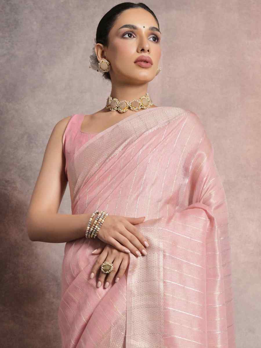 Pink Soft Mulberry Silk Handwoven Wedding Festival Heavy Border Saree