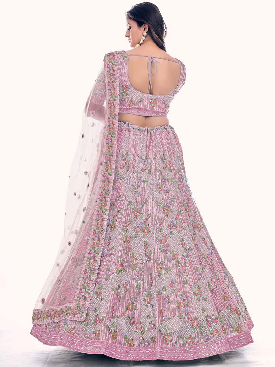 Pink Soft Net Embroidered Bridal Wedding Heavy Border Lehenga Choli