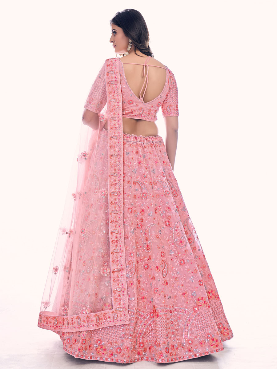 Pink Soft Net Embroidered Bridal Wedding Heavy Border Lehenga Choli