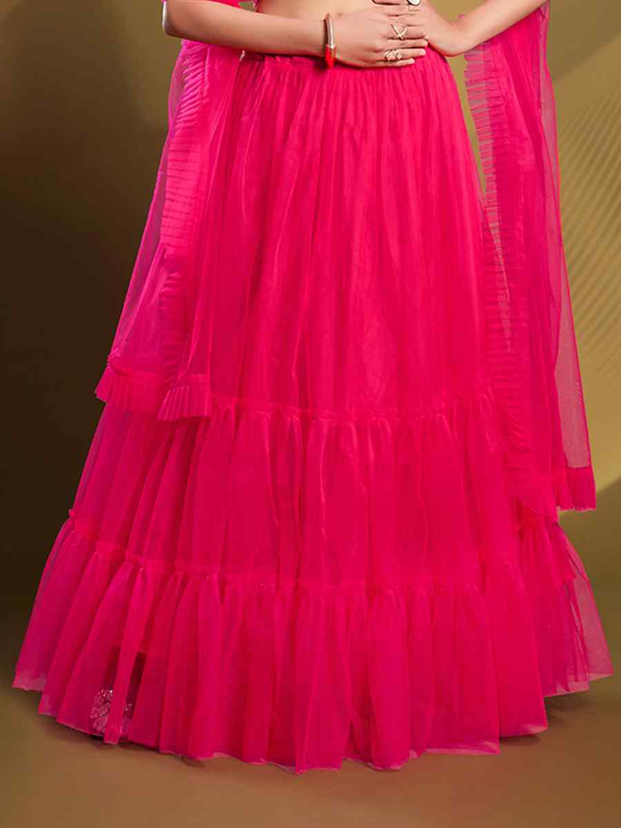 Pink Soft Net Embroidered Engagement Wedding Heavy Border Lehenga Choli