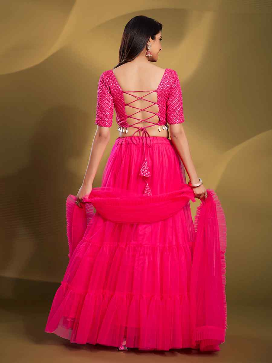 Pink Soft Net Embroidered Engagement Wedding Heavy Border Lehenga Choli