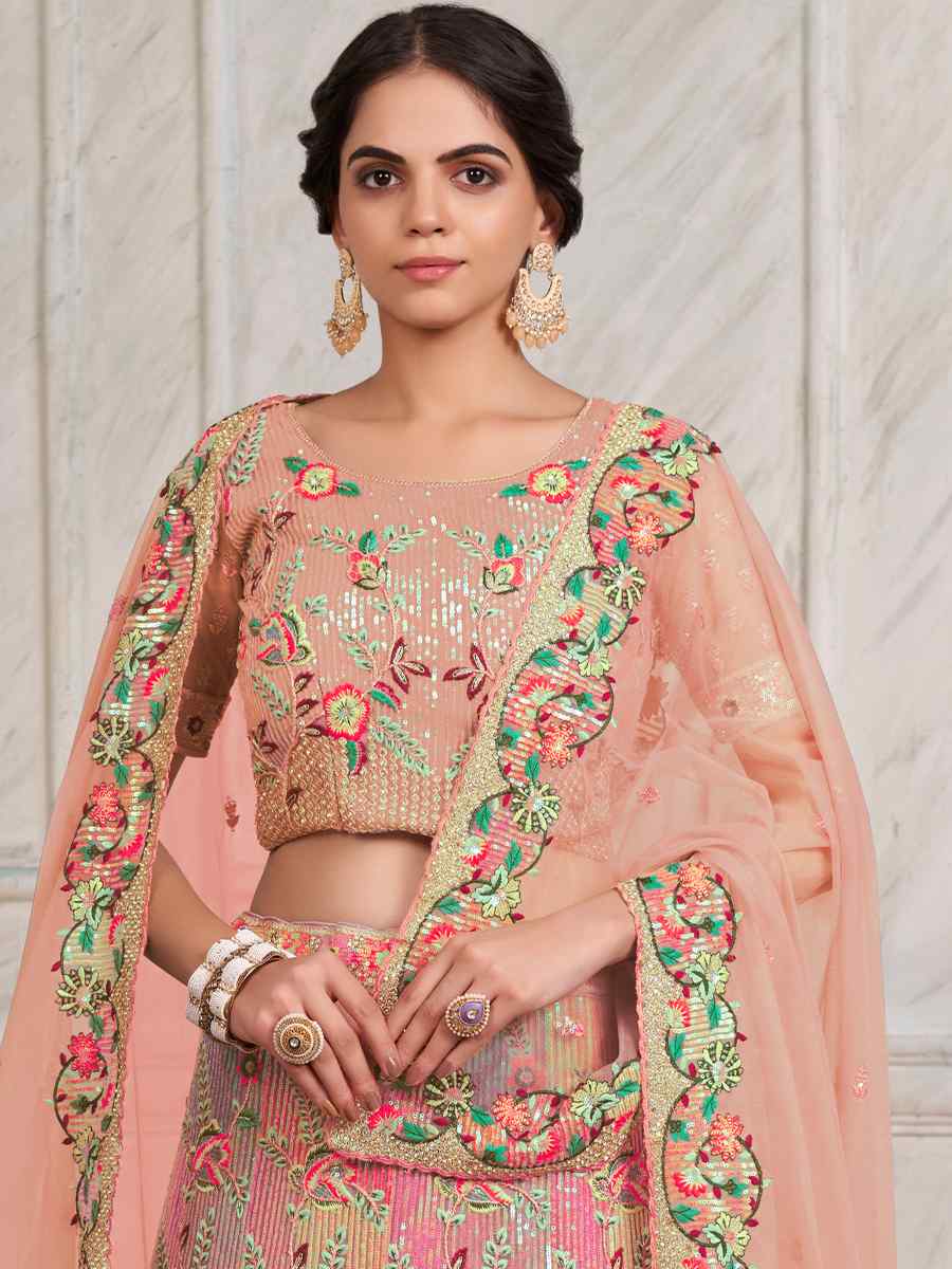 Pink Soft Net Embroidered Festival Wedding Circular Lehenga Choli