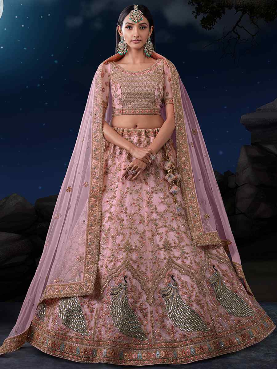 Pink Soft Net Embroidered Festival Wedding Circular Lehenga Choli