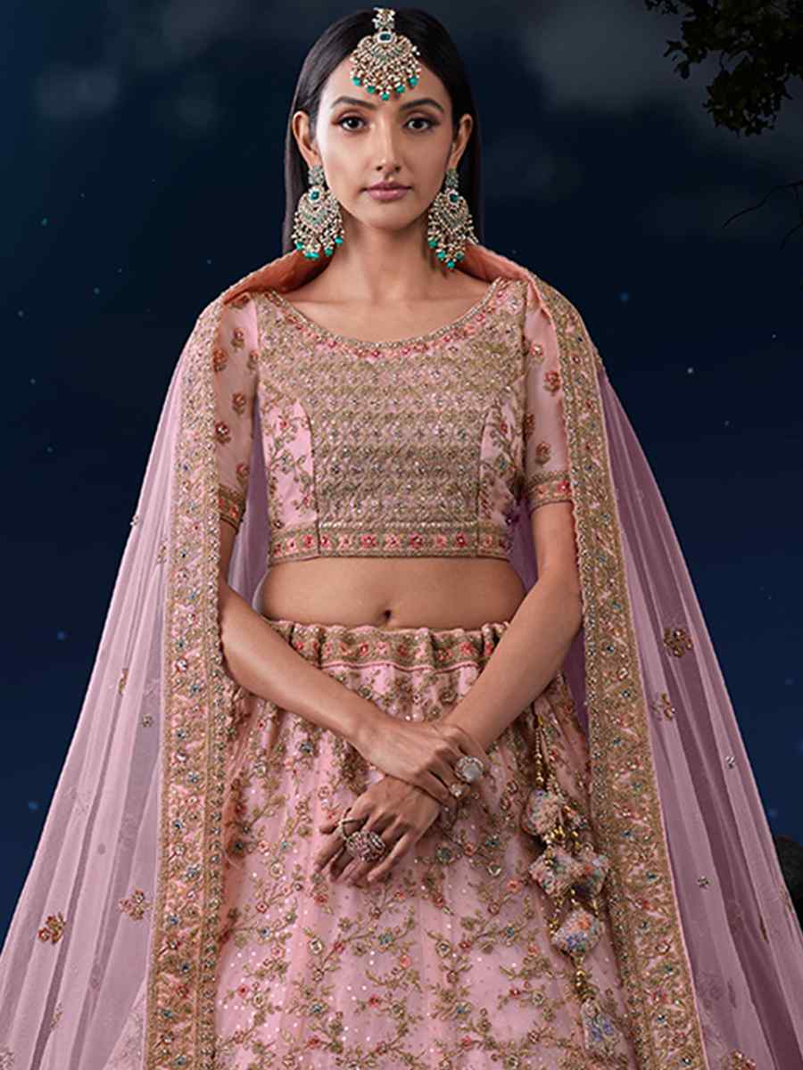 Pink Soft Net Embroidered Festival Wedding Circular Lehenga Choli