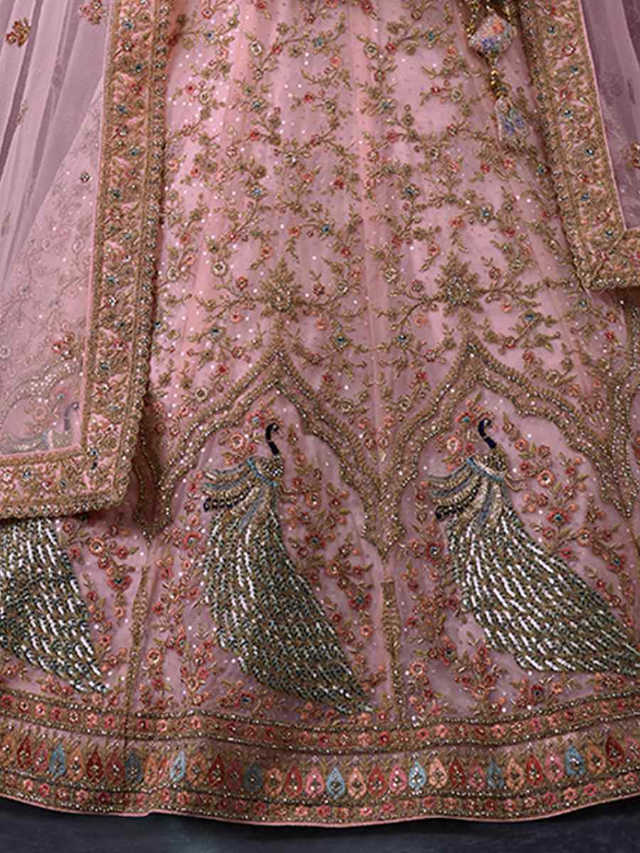 Pink Soft Net Embroidered Festival Wedding Circular Lehenga Choli